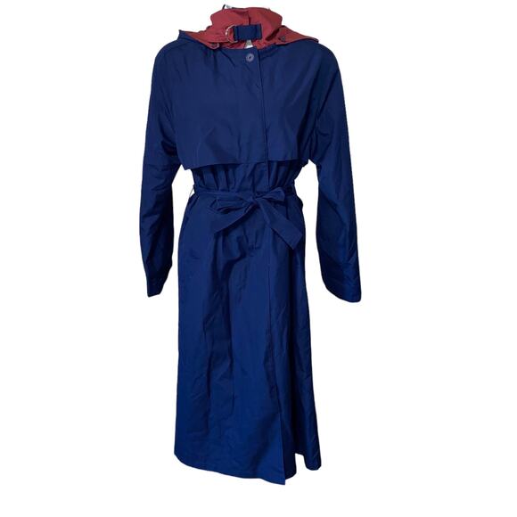Vintage Investment Hooded Belted Trenchcoat Blue and Red Women's Size 10 - Picture 3 of 16
